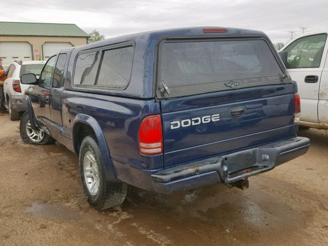 1B7GG32N22S540607 - 2002 DODGE DAKOTA SPO BLUE photo 3