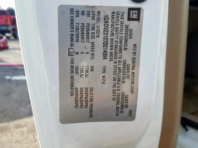 1GNDV23107D214094 - 2007 CHEVROLET UPLANDER L 白色 照片 10