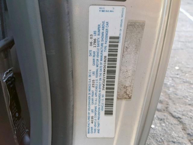 3VWCD21YX4M301828 - 2004 VOLKSWAGEN NEW BEETLE Silber Foto 10