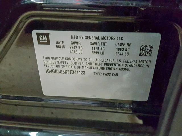 1G4GB5G3XFF341123 - 2015 BUICK LACROSSE BLACK photo 10