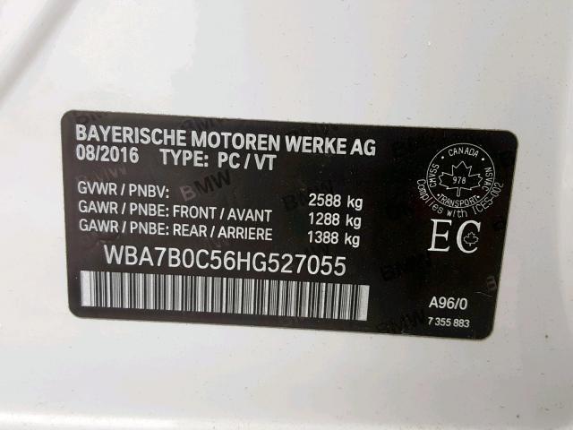 WBA7B0C56HG527055 - 2017 BMW 750 XI WHITE photo 10