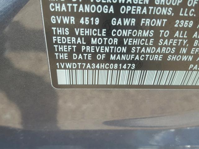 1VWDT7A34HC081473 - 2017 VOLKSWAGEN PASSAT R-L 灰色 照片 10