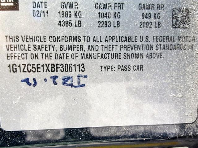 1G1ZC5E1XBF306113 - 2011 CHEVROLET MALIBU 1LT 黑色 照片 10