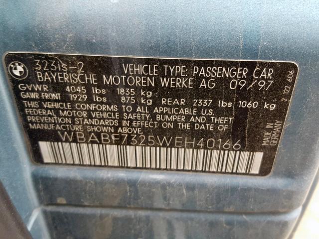 WBABF7325WEH40166 - 1998 BMW 323 IS GREEN photo 10