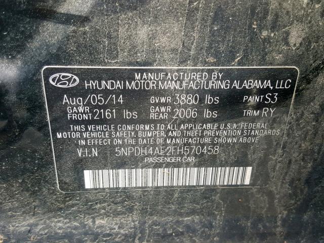 5NPDH4AE2FH570458 - 2015 HYUNDAI ELANTRA SE BLACK photo 10