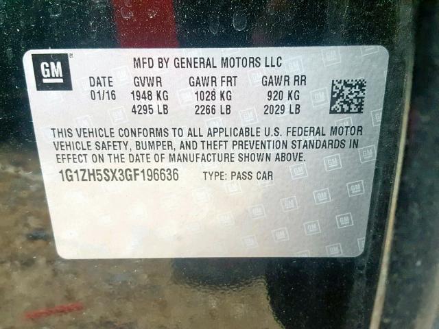 1G1ZH5SX3GF196636 - 2016 CHEVROLET MALIBU PRE BLACK photo 10