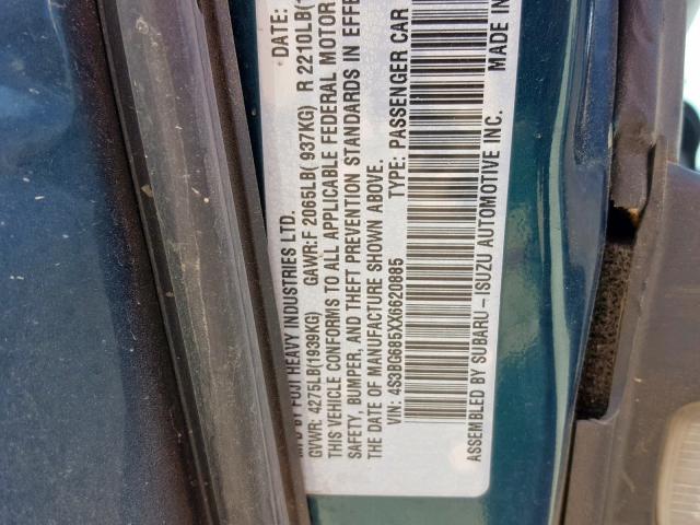 4S3BG685XX6620885 - 1999 SUBARU LEGACY OUT GREEN photo 10