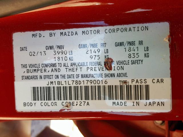 JM1BL1L78D1790016 - 2013 MAZDA 3 I RED photo 10