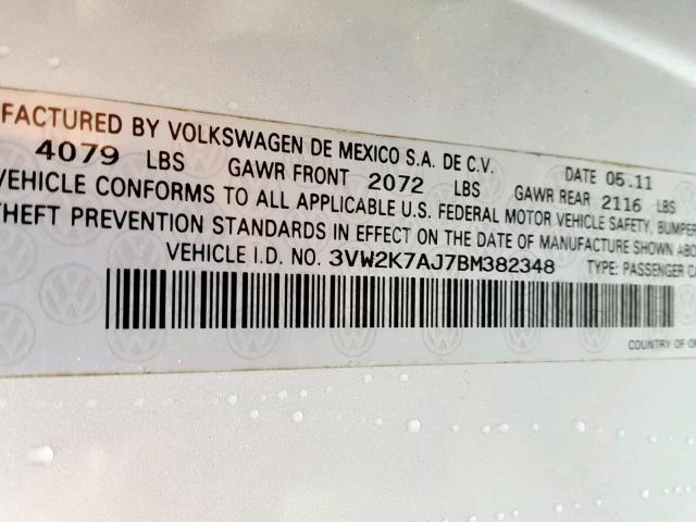 3VW2K7AJ7BM382348 - 2011 VOLKSWAGEN JETTA BASE SILVER photo 10