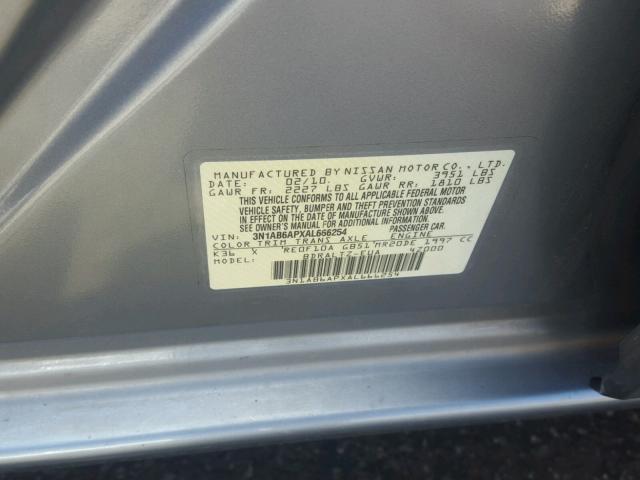 3N1AB6APXAL666254 - 2010 NISSAN SENTRA 2.0 GRAY photo 10