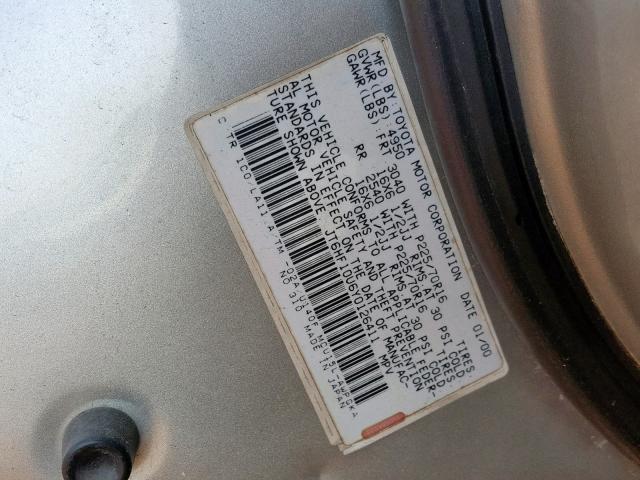 JT6HF10U6Y0126411 - 2000 LEXUS RX 300 GRAY photo 10