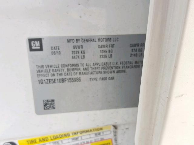 1G1ZE5E10BF155986 - 2011 CHEVROLET MALIBU LTZ 米色 照片 10