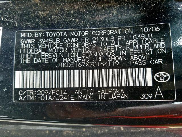 JTKDE167X70184119 - 2007 TOYOTA SCION TC  照片 10