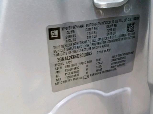 3GNAL2EK6DS603042 - 2013 CHEVROLET CAPTIVA LS 银色 照片 10