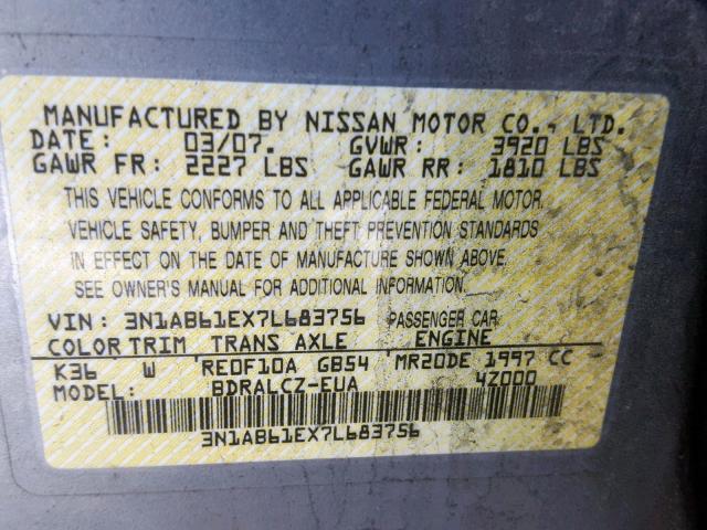 3N1AB61EX7L683756 - 2007 NISSAN SENTRA 2.0 GRAY photo 10