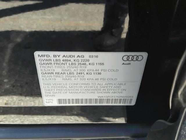 WA1GFCFS7GR020253 - 2016 AUDI Q3 PRESTIG BLACK photo 10