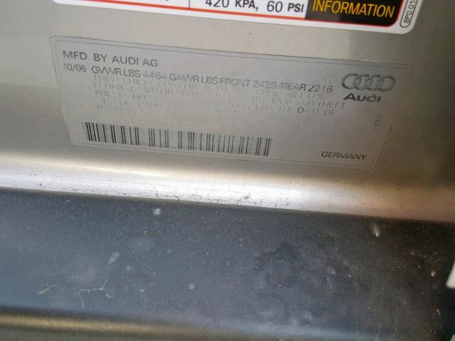 WAUHF78P77A089157 - 2007 AUDI A3 2 SILVER photo 10