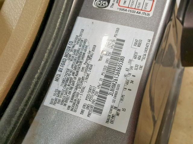 3LNHM26136R605380 - 2006 LINCOLN ZEPHYR GRAY photo 10