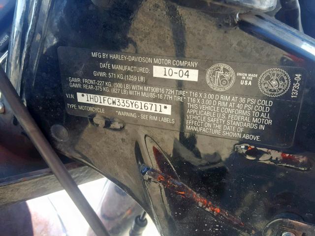 1HD1FCW335Y616711 - 2005 HARLEY-DAVIDSON FLHTCUI RED photo 10