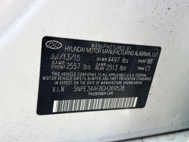 5NPE34AF8GH269528 - 2016 HYUNDAI SONATA SPO WHITE photo 10