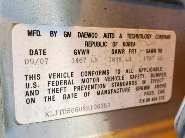 KL1TD56608B106353 - 2008 CHEVROLET AVEO BASE Gümüş foto 10