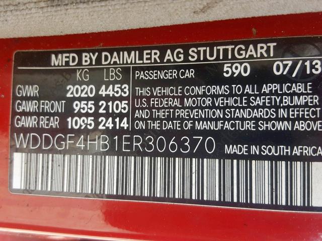 WDDGF4HB1ER306370 - 2014 MERCEDES-BENZ C 250 RED photo 10