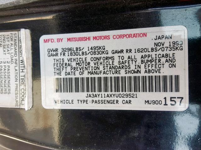 JA3AY11AXYU029521 - 2000 MITSUBISHI MIRAGE DE BLACK photo 10