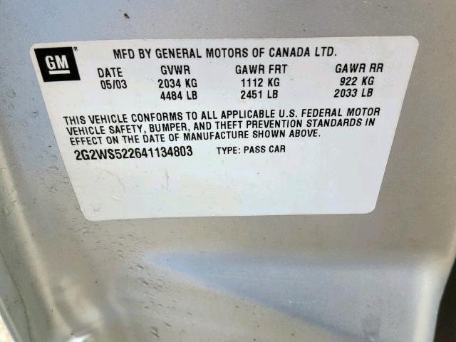 2G2WS522641134803 - 2004 PONTIAC GRAND PRIX 银色 照片 10