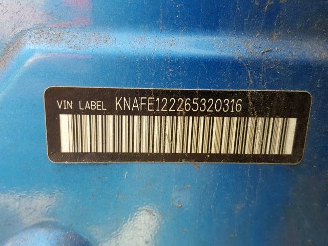 KNAFE122265320316 - 2006 KIA NEW SPECTR BLUE photo 10