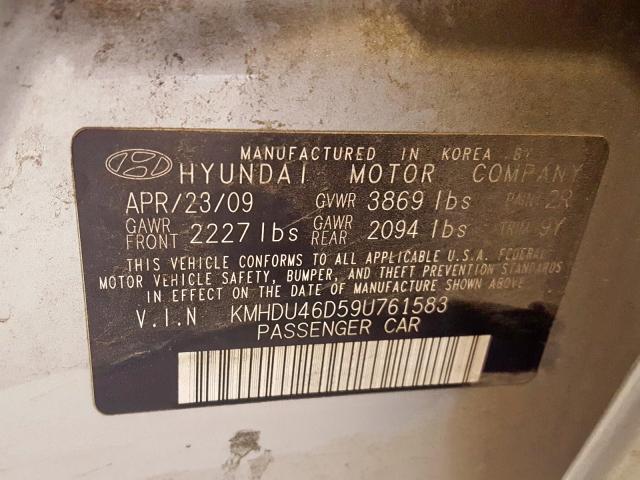 KMHDU46D59U761583 - 2009 HYUNDAI ELANTRA GLS  photo 10