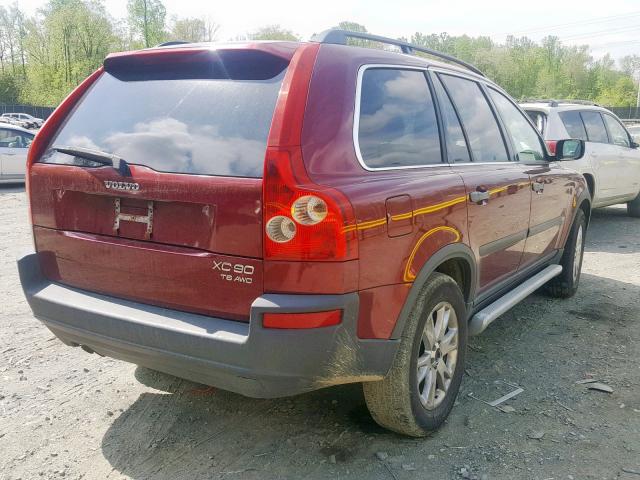 YV1CZ91HX41046845 - 2004 VOLVO XC90 T6 BURGUNDY photo 4