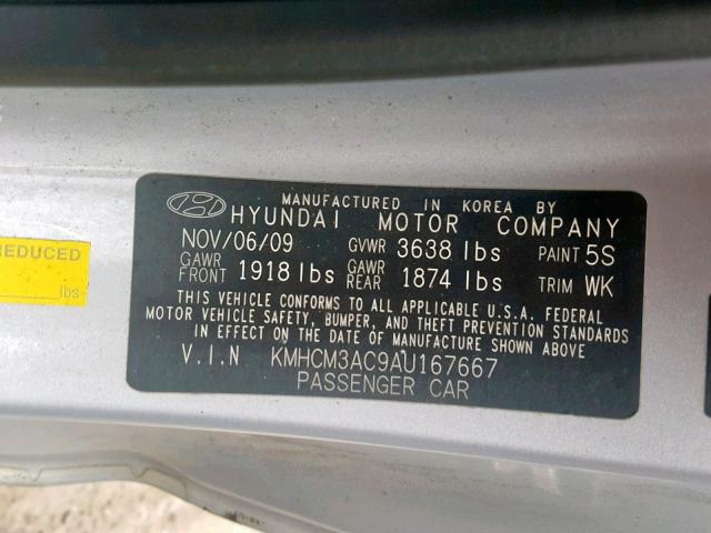 KMHCM3AC9AU167667 - 2010 HYUNDAI ACCENT BLU SILVER photo 10