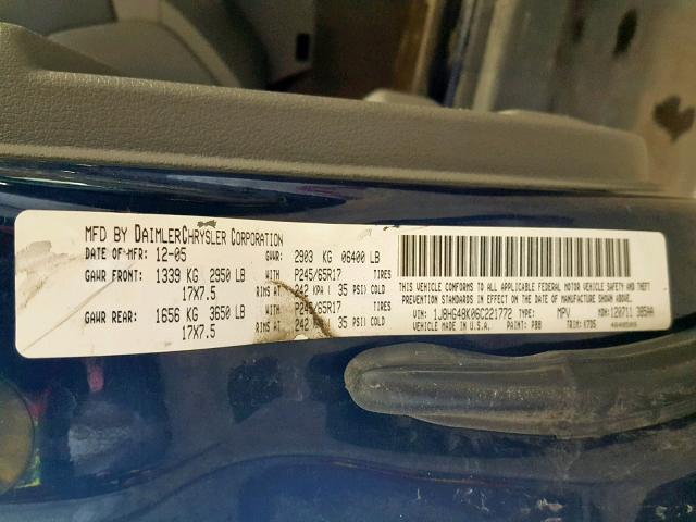 1J8HG48K06C221772 - 2006 JEEP COMMANDER ლურჯი ფოტო 10