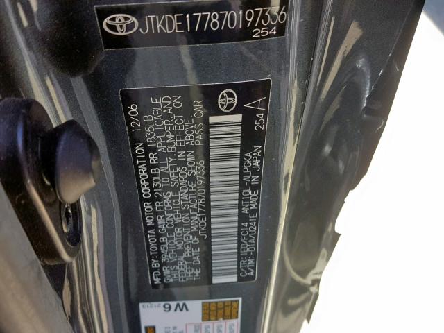 JTKDE177870197336 - 2007 TOYOTA SCION TC GRAY photo 10