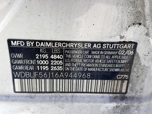 WDBUF56J16A944968 - 2006 MERCEDES-BENZ E 350 SILVER photo 10