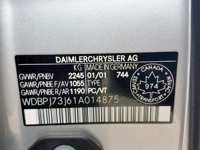 WDBPJ73J61A014875 - 2001 MERCEDES-BENZ CL 55 AMG SILVER photo 10