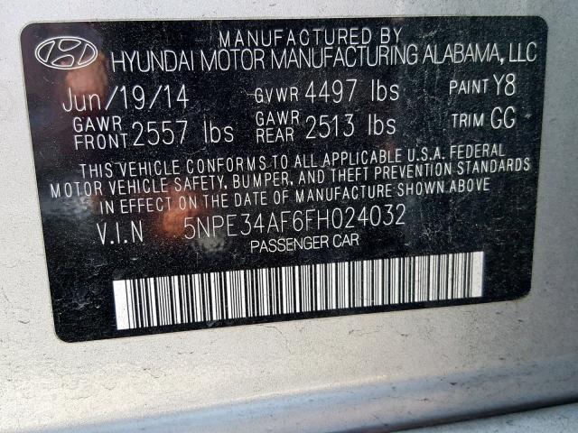 5NPE34AF6FH024032 - 2015 HYUNDAI SONATA SPO GRAY photo 10