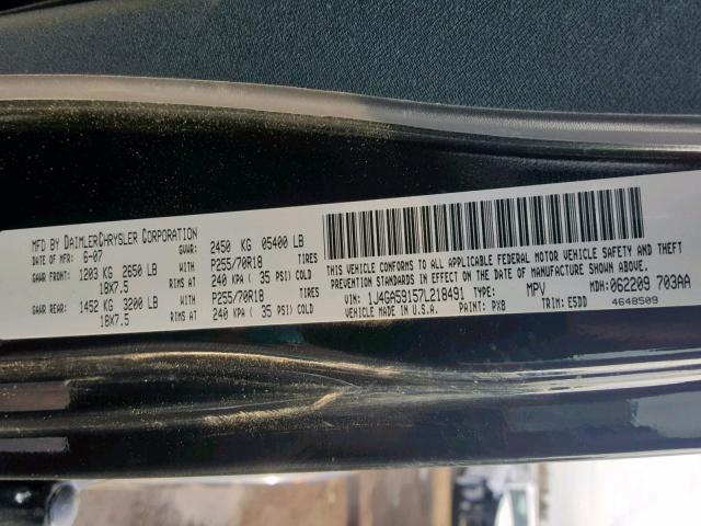 1J4GA59157L218491 - 2007 JEEP WRANGLER S BLACK photo 10