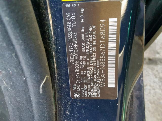 WBAHN83567DT68094 - 2007 BMW 750 BLUE photo 10