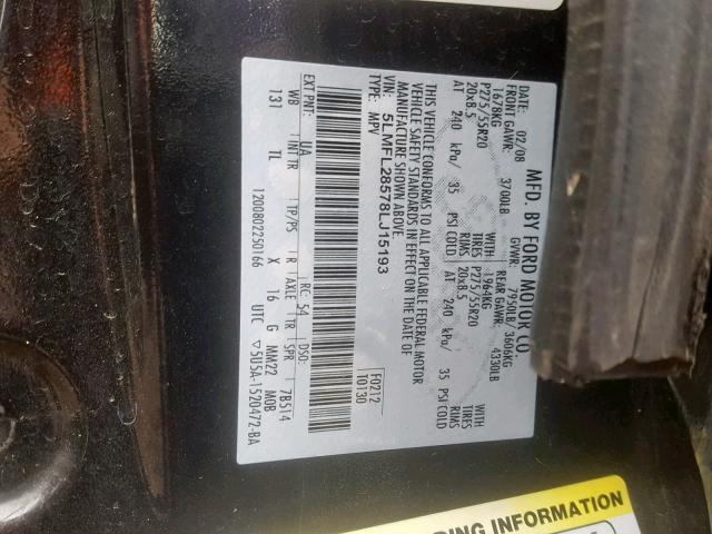 5LMFL28578LJ15193 - 2008 LINCOLN NAVIGATOR 黑色 照片 10