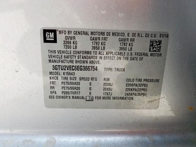 3GTU2VEC6EG366754 - 2014 GMC SIERRA K1500 SLT  photo 10