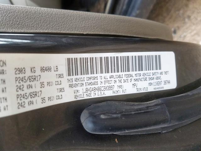 1J8HG48N86C203997 - 2006 JEEP COMMANDER  ფოტო 10