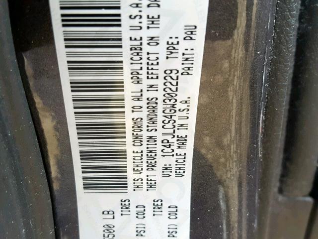 1C4PJLCS4GW302229 - 2016 JEEP CHEROKEE L CHARCOAL photo 10