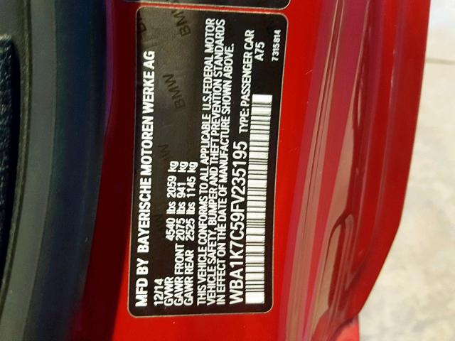 WBA1K7C59FV235195 - 2015 BMW 228 XI RED photo 10