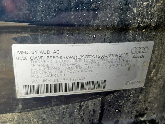 WAUKH78E38A139083 - 2008 AUDI A4 3.2 AVA BLUE photo 10