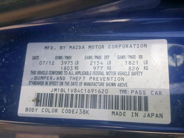 JM1BL1V84C1691620 - 2012 MAZDA 3 I BLUE photo 10