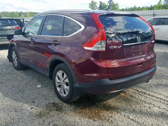 5J6RM3H71CL011827 - 2012 HONDA CR-V EXL BURGUNDY photo 3