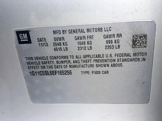 1G11C5SL6EF165256 - 2014 CHEVROLET MALIBU 1LT SILVER photo 10