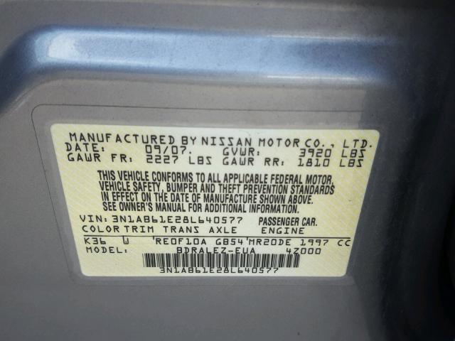 3N1AB61E28L640577 - 2008 NISSAN SENTRA 2.0 GRAY photo 10