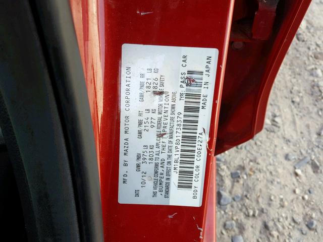 JM1BL1VP8D1738379 - 2013 MAZDA 3 I RED photo 10